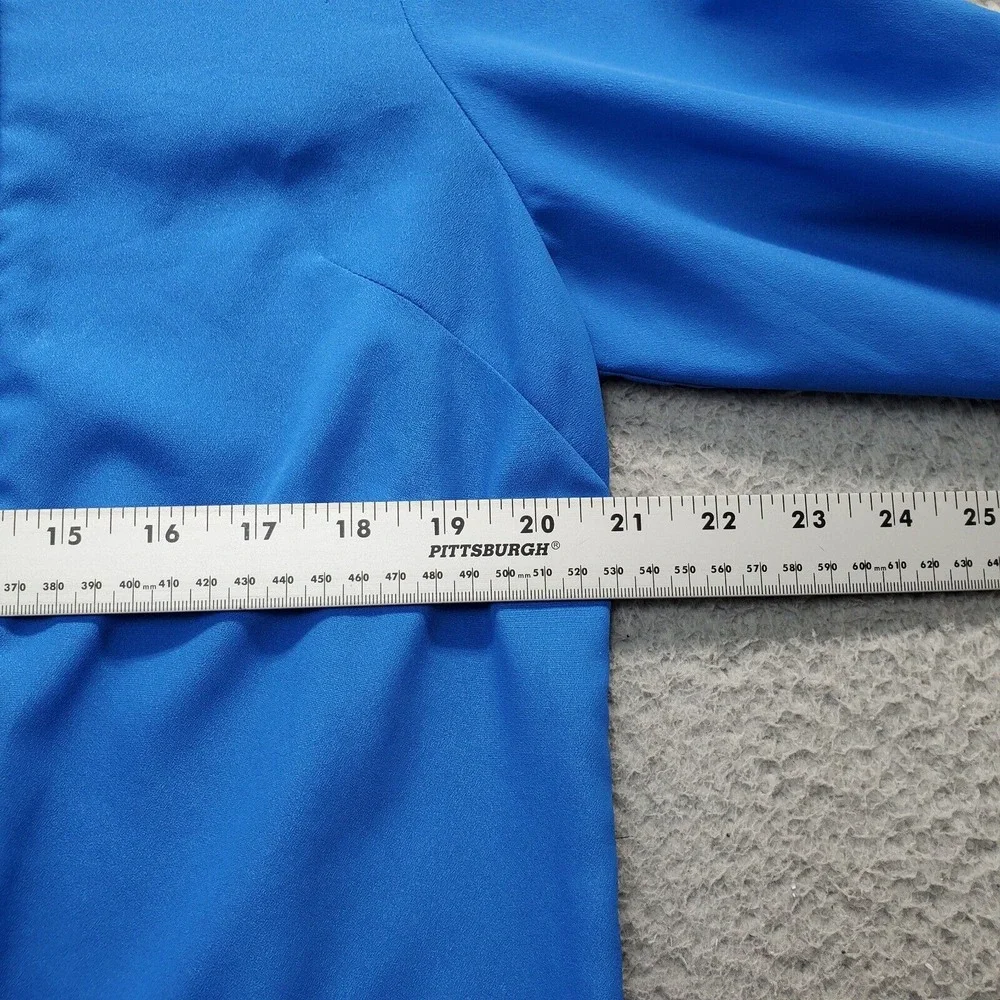 Michael Kors Blouse Top Womens Large Blue Pleated Roll Tab‎ Long Sleeve 1/2 Zip
